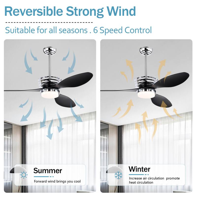 52'' 3 ABS Blades Ceiling Fan with Lights and DC Remote,DC Motor Ceiling Fan with 2 Down Rods,Indoor Ceiling Fan with Light