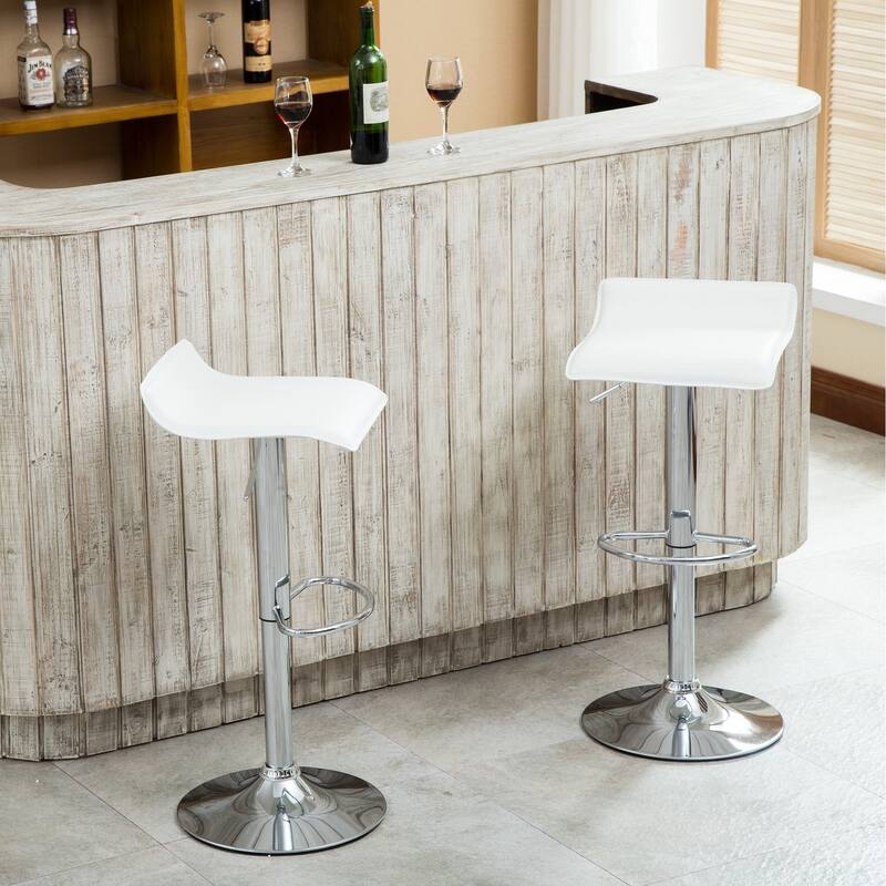 Contemporary Adjustable Swivel Stools, Set of 2 - White