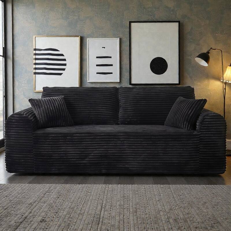 3 Seater Cloud Couch, Corduroy Boneless Sofa in a Box, Deep Seat Floor Sofa with Pillows for Living Room