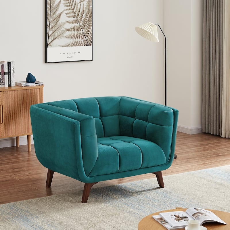 Kameron Mid-Century Modern Tight Back Velvet Upholstered Armchair