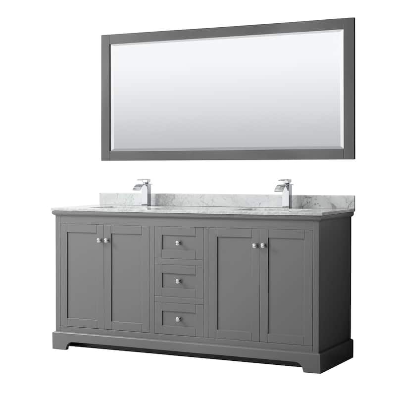 Avery 72-inch Double Vanity, Marble Top, Square Sinks, 70-inch Mirror