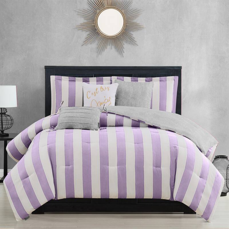 Juicy Reversible Cabana Stripe Bedding Set - Lavender/White - King