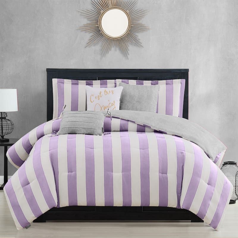 Juicy Reversible Cabana Stripe Bedding Set - Lavender/White - Twin - Twin XL