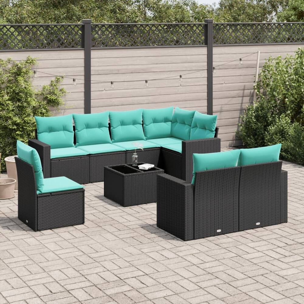 vidaXL Patio Sofa Set with Cushions Outdoor Conversation Furniture Poly Rattan - 25.8" x 24.4" x 27.2"