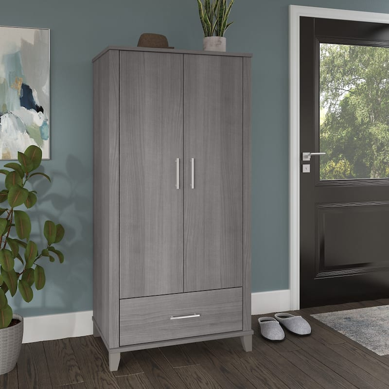 Somerset Tall Entryway Cabinet with Doors and Drawer by Bush Furniture - Platinum Gray