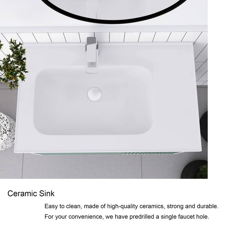 32/36/40 inch Wall Mounted Bathroom Vanity Set in Mint Green with Integrated Ceramic Sink
