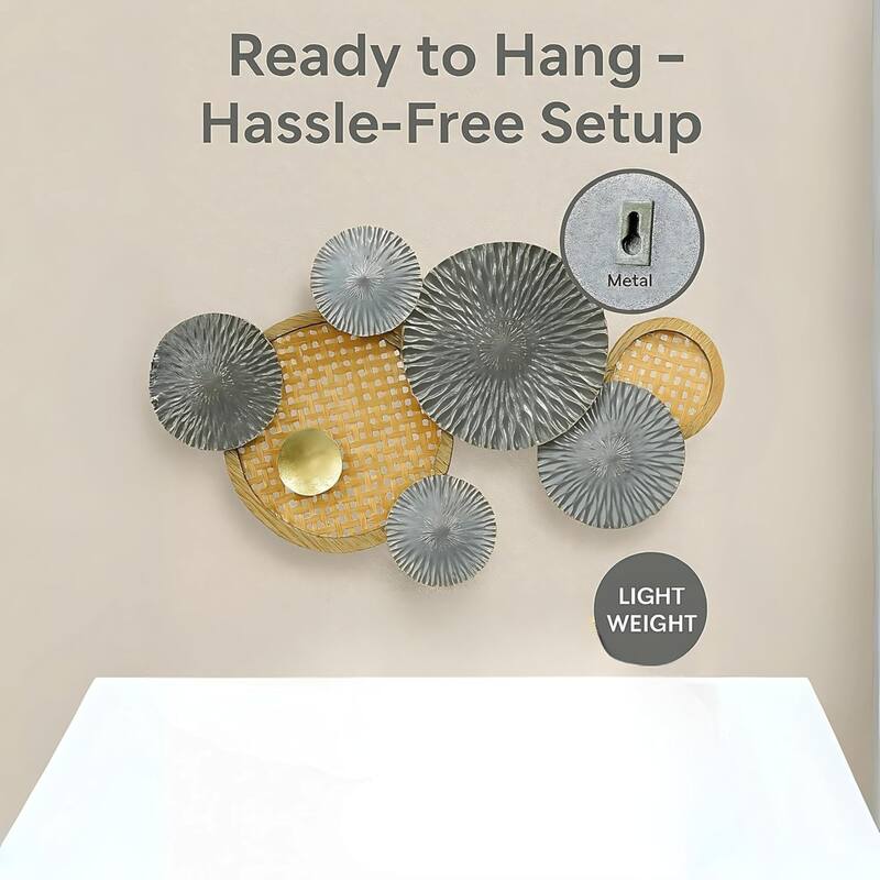 Gold Green Horizontal 3D Ring Metal Wall Art 35x19 Modern Decor