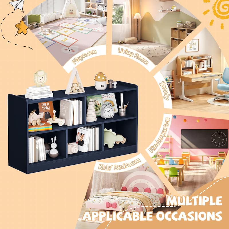 Wooden Storage Cabinet with 5 Sections, Montessori Kids Bookshelf and Toy Organizer for Nursery, Playroom & Classroom