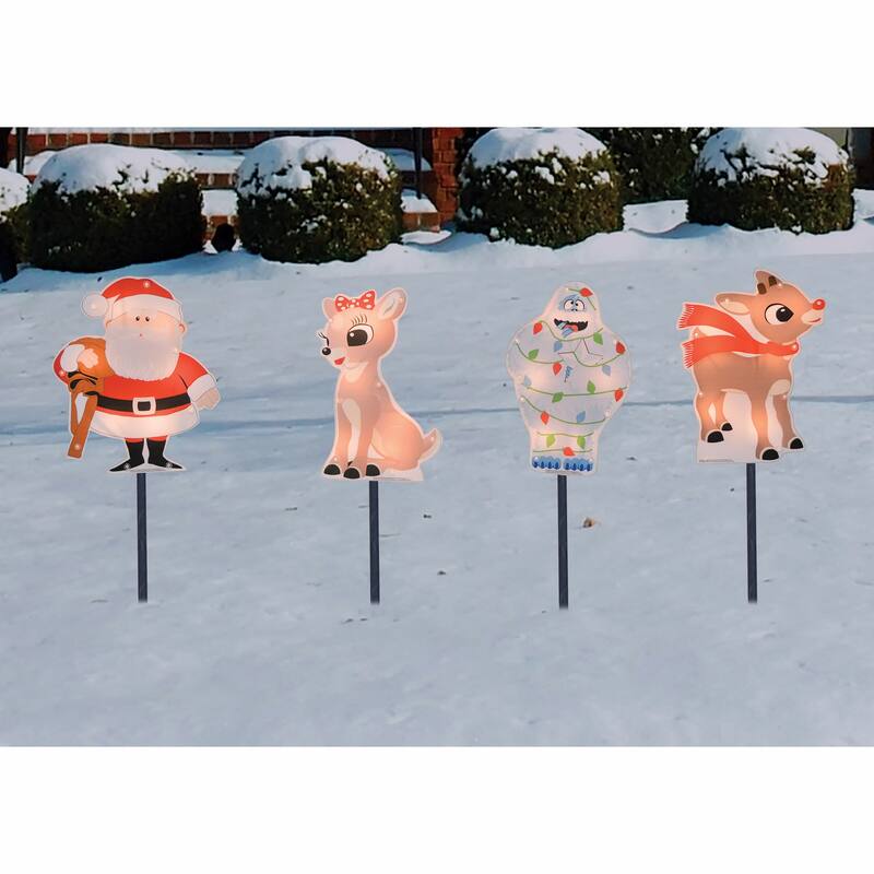 Set of 4 Pre-Lit Rudolph the Red-Nosed Reindeer Pathway Markers - Clear Lights - 8"