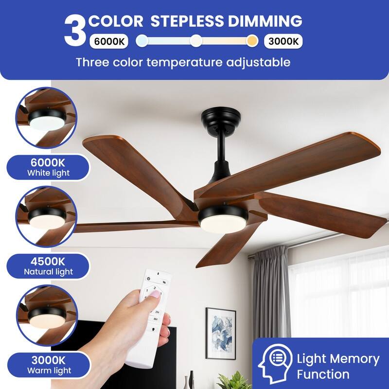 52" Ceiling Fan Lights With Remote Control and 5 Solid Wood Blades