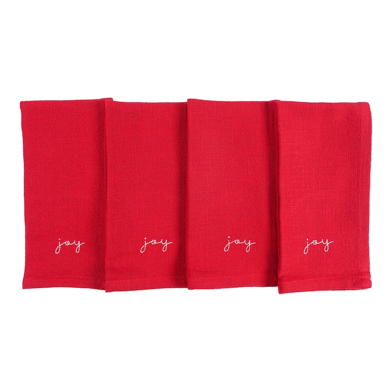 Napkins Holiday Red Embroidered Monaco - Joy (Set of 4) - 20" x 20"