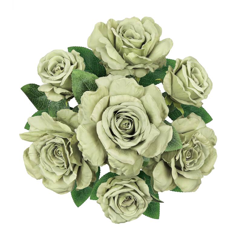 Set of 2 Sage Green Artificial Grand Rose Flower Stem Bush Bouquet 22in - 22" L x 12" W x 12" DP