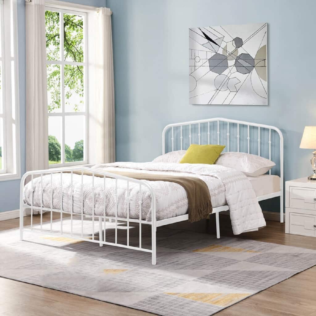 Vintage Victorian-Style Metal Platform Bed Frame, White