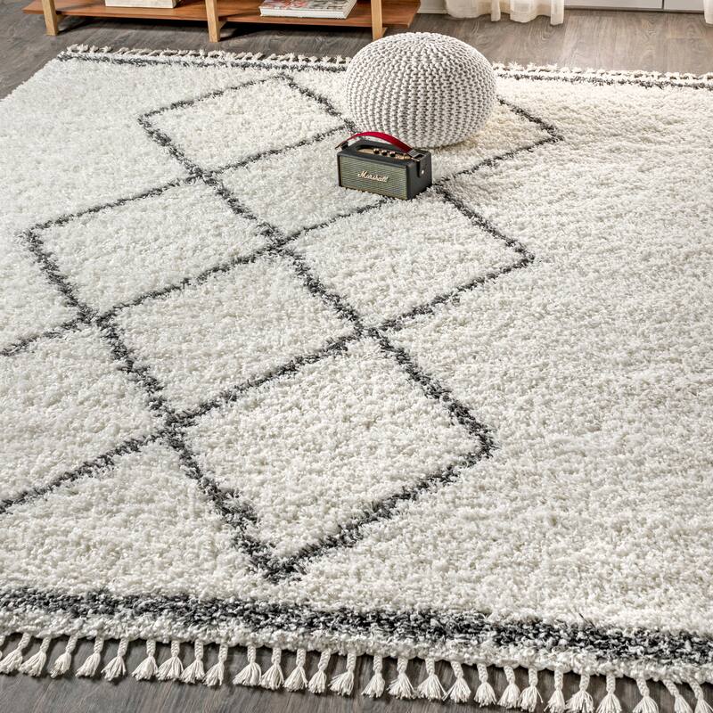 JONATHAN Y Modern Shag Plush Tassel Moroccan Tribal Geometric Trellis Area Rug