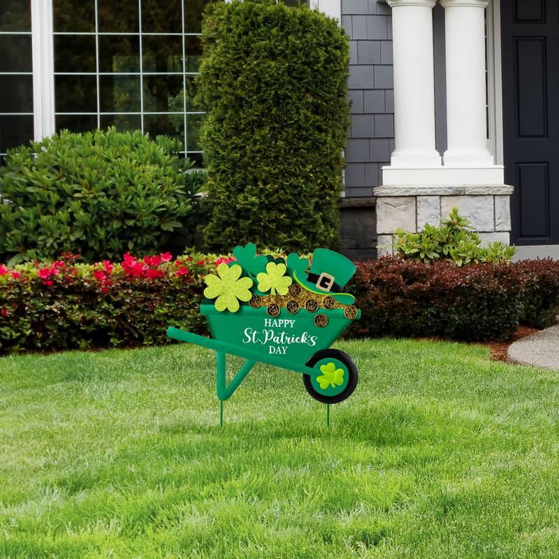 Glitzhome 24"H St. Patrick's Metal Shamrocks Wagon Yard stake or Wall Decor