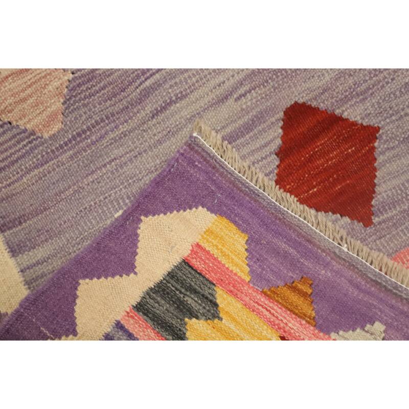 Hand Woven Oriental 100% Wool Carpet Southwestern Tribal Multi-Colored Kilim Runner Rug - 9' 8'' X 2' 7''