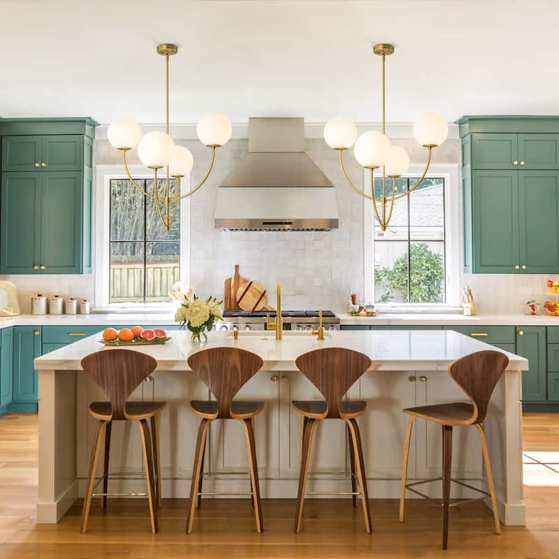 4-Light Modern Sputnik Globe Bubble Chandelier Cluster Glass Kitchen Island Light - W29.13"
