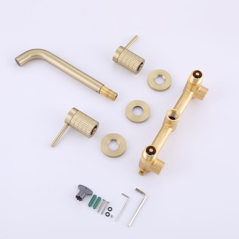 Solid Brass Two Handles Wall Mounted Widespread Bathroom Faucet