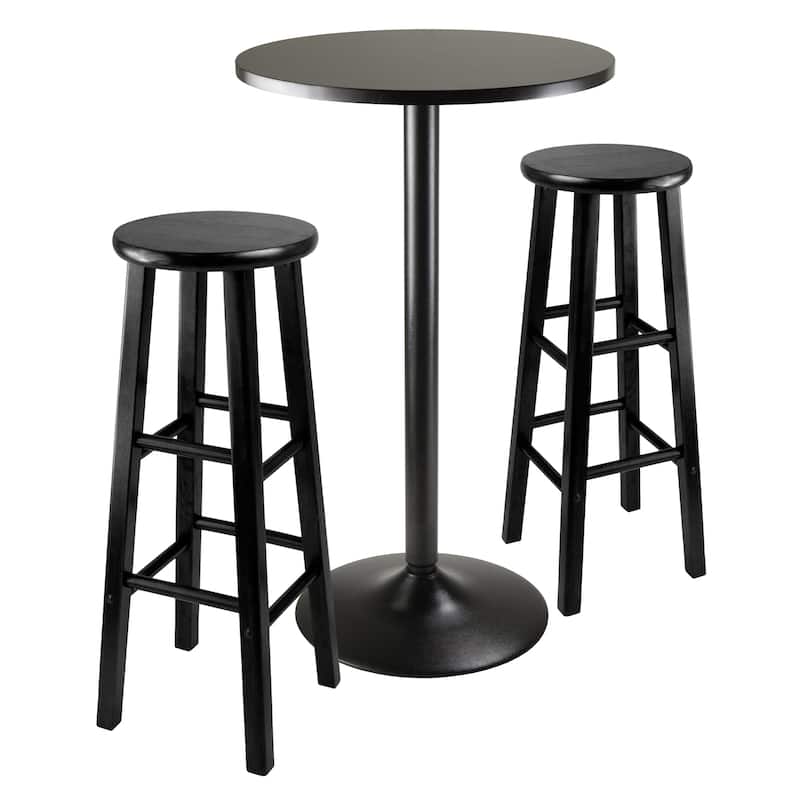 Obsidian 3-Pc Round Pub Table and Round Seat Bar Stools, Black - 13.58W x 13.58"D x 28.98"H