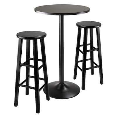 Obsidian 3-Pc Round Pub Table and Round Seat Bar Stools, Black - 13.58W x 13.58"D x 28.98"H