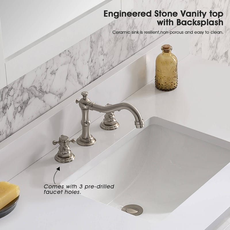 Icelume White 48 inch Cultured Marble Bathroom Vanity Top
