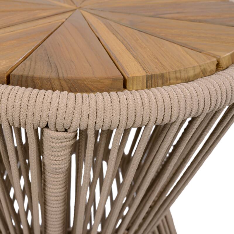 Scott Living - Nara Modern Outdoor Acacia Wood and Woven Rope Sculptural Side Table, Set of 2 - 32.28"L