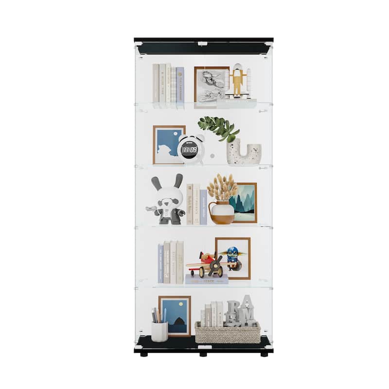 Two Door Glass Cabinet Glass Display Cabinet with 5 Shelves
