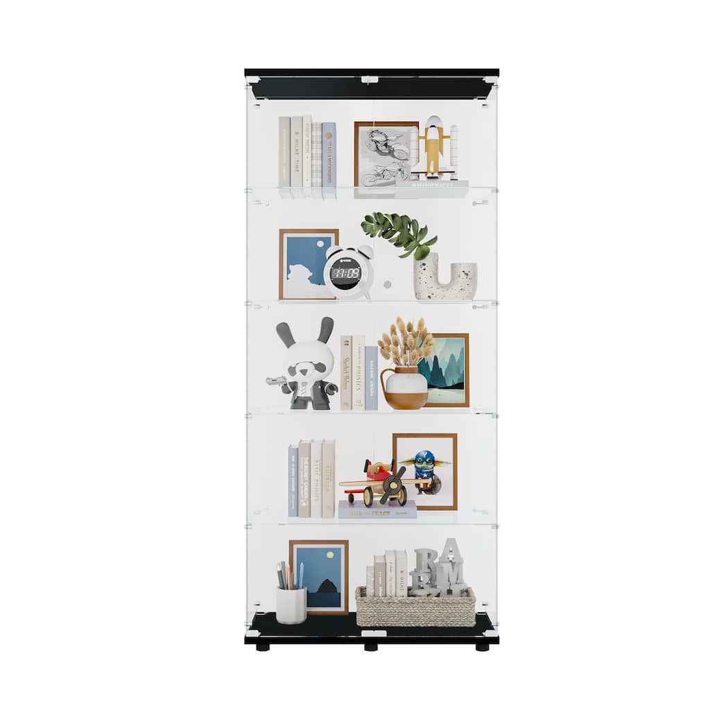Two Door Glass Cabinet Glass Display Cabinet with 5 Shelves