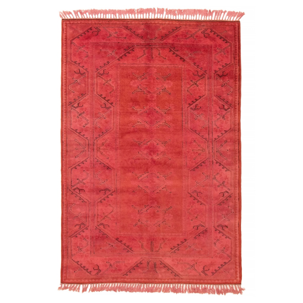 ECARPETGALLERY Hand-knotted Color Transition Dark Coral Wool Rug - 5'1 x 7'5