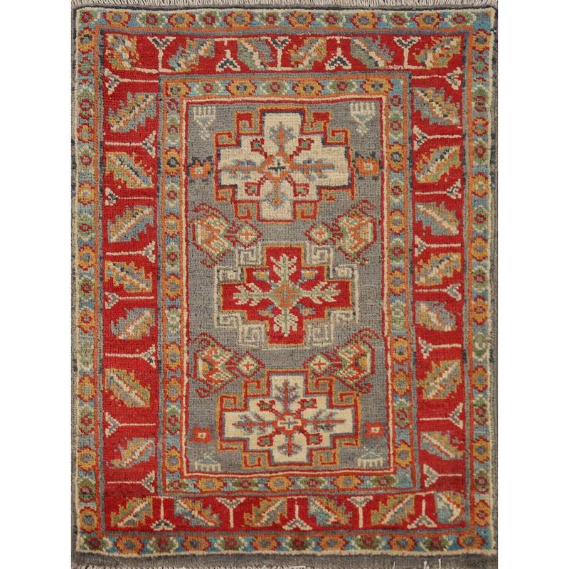 Traditional Kazak Rug Handmade Oriental Grey Wool Carpet - 2'0"x 3'0"