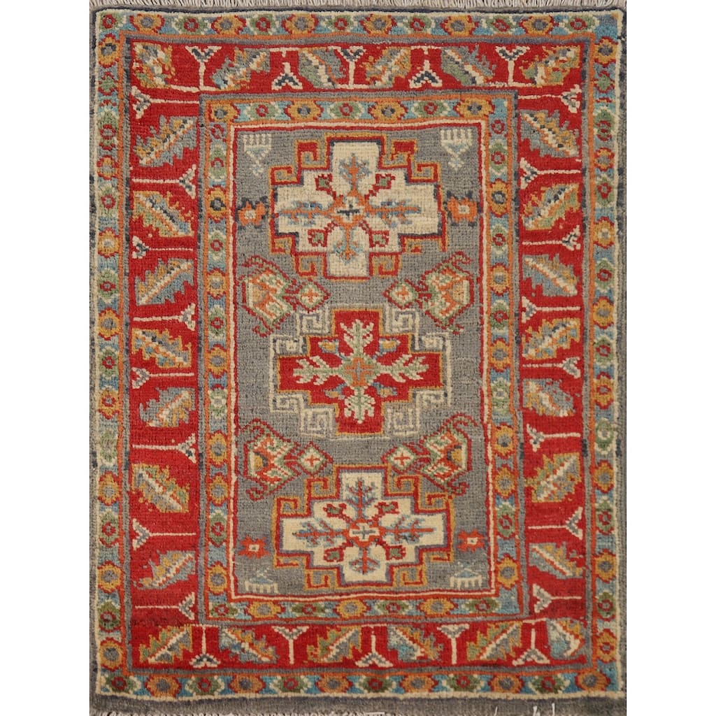 Traditional Kazak Rug Handmade Oriental Grey Wool Carpet - 2'0"x 3'0"