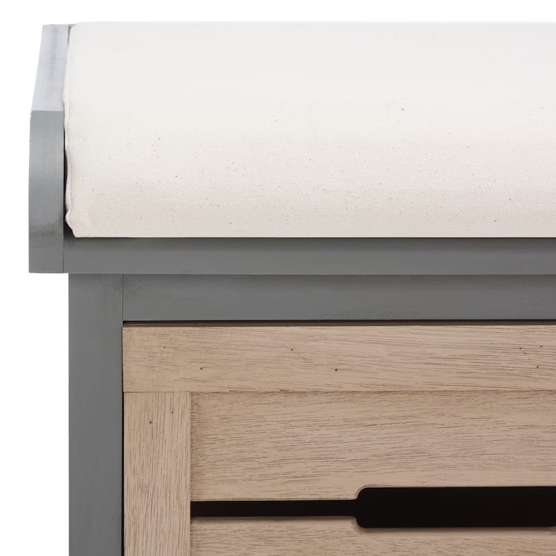 SAFAVIEH Mozella 3-Drawer Cushion Bench - 42" W x 15" D x 20" H - 42Wx15Dx20H