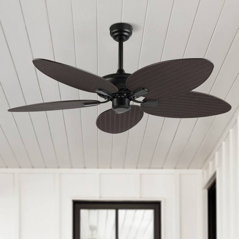 Max 52" Bohemian Industrial Iron/Plastic Mobile-App/Remote-Controlled 6-Speed Palm Blade Ceiling Fan, by JONATHAN Y