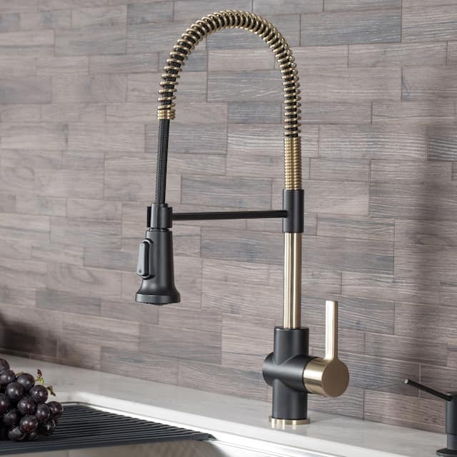 Kraus Britt Commercial 3-Function 1-Handle Pulldown Kitchen Faucet - KPF-1690 - 20 5/8" Height - BGMB - Brushed Gold/ Matte Black
