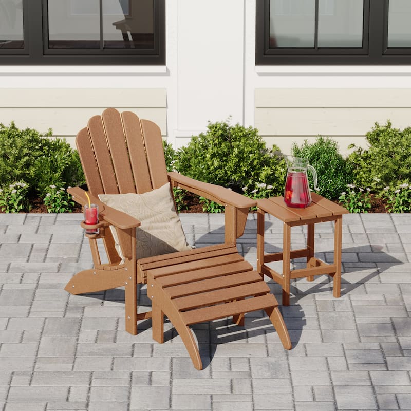 Aderson Outdoor Poly Adirondack Chair with Side Table and Ottoman