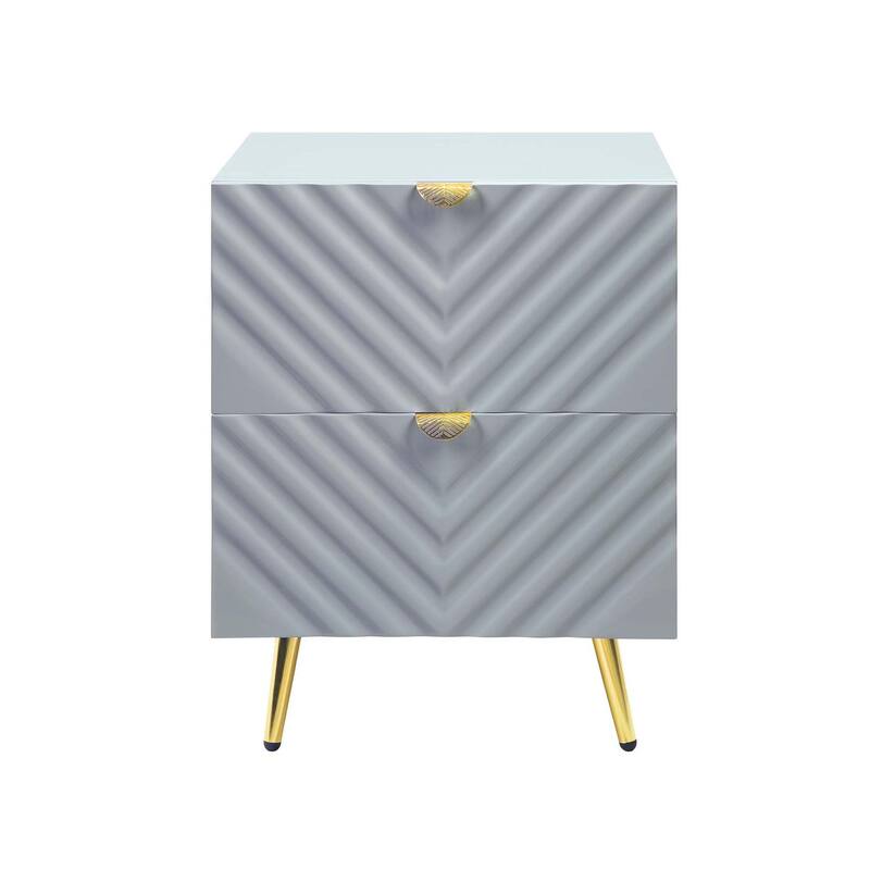 2 Drawers MDF Nightstand in Gray High Gloss Finish