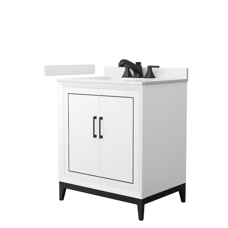 Marlena 30-inch Single Vanity, Quartz Top - White, Black Trim, White Quartz Top