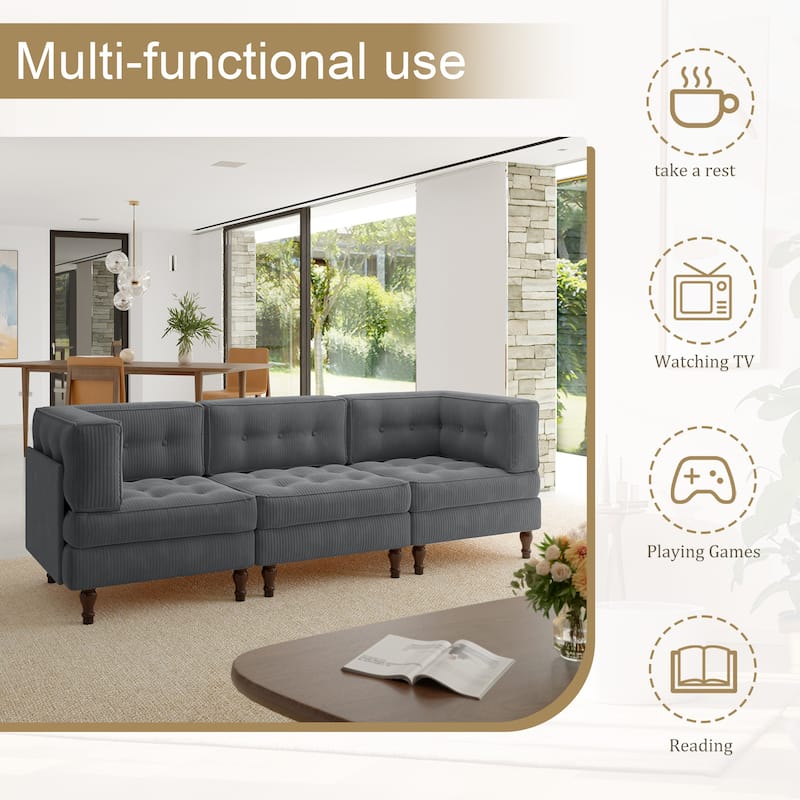 Oversized Modular Sectional Corduroy Fabric Tufted Sofa