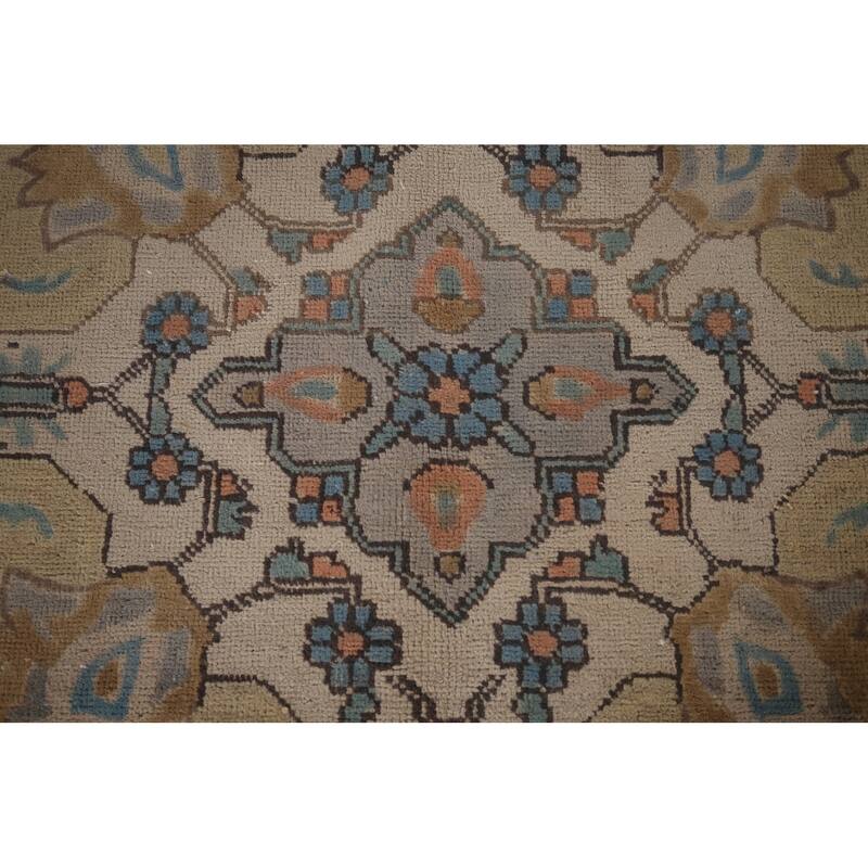 Geometric Gray Tabriz Persian Vintage Area Rug Handmade Wool Carpet - 9'11"x 13'4"