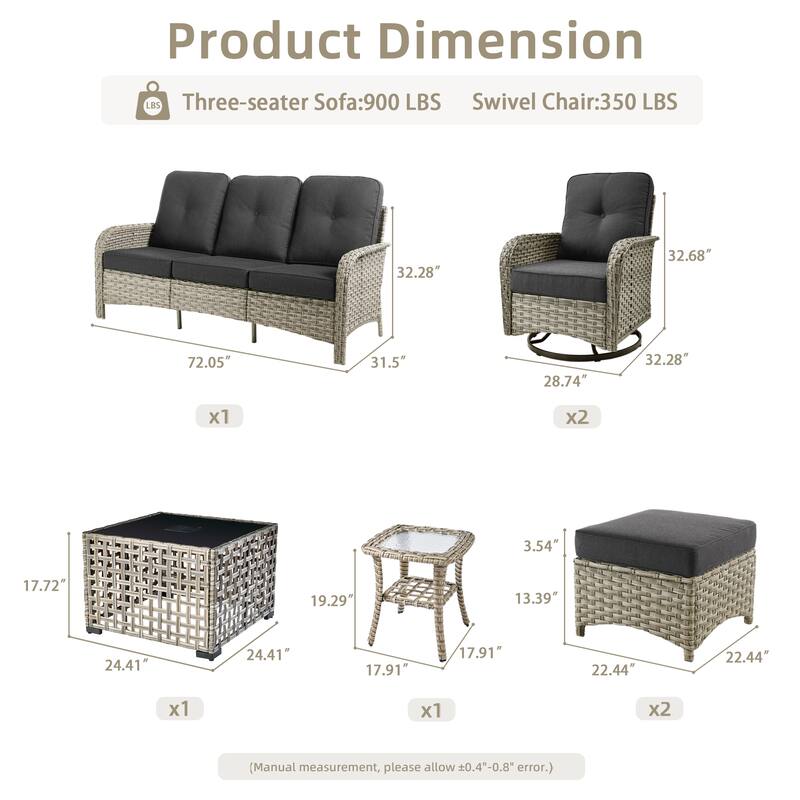 OVIOS 7-piece Patio Wicker Conversation Furniture Set