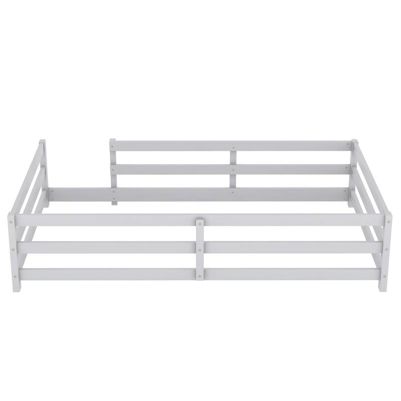 GDF Studio - Helton Montessori Wooden Floor Bed with Fence for Kids