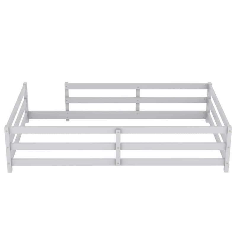 Twin Size Wood Montessori Floor Bed for Kids, Girls, Boys - Grey