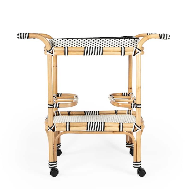 Butler Selena Blue & White Rattan Bar Cart