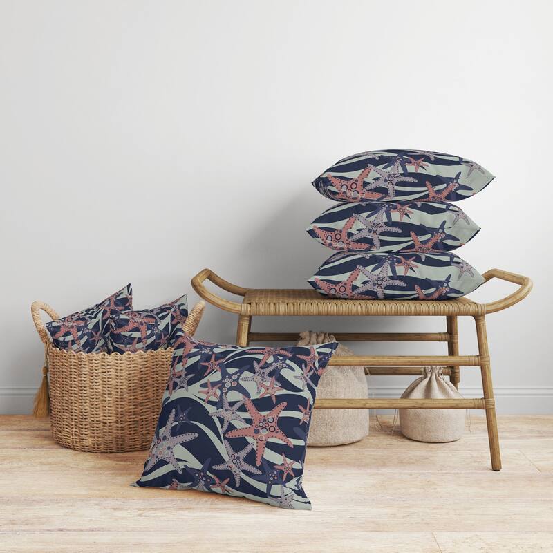Starfish Sway Faux Suede Reversible Throw Pillow Green and Blue