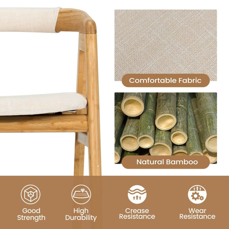 Gymax Set of 2 Bamboo Accent Chairs Leisure Chairs Armchairs w/ Seat