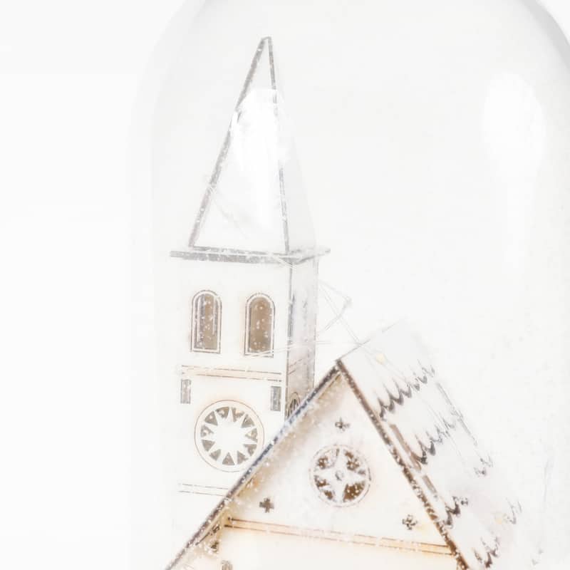Christmas Snowy White Church Glass Dome Lantern