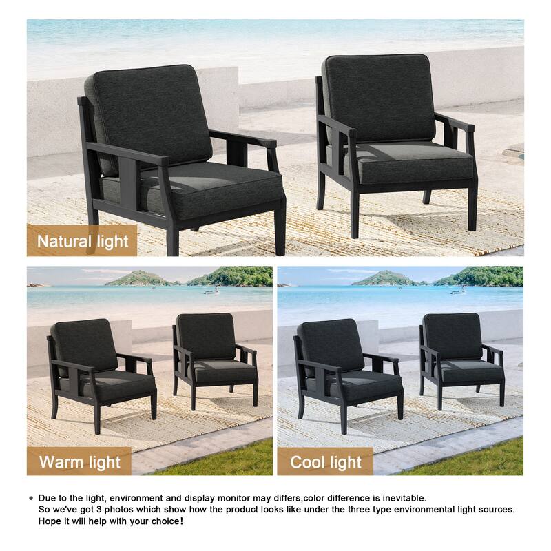 Black Wood Patio Accent Chairs with Water-Resistant Cushions