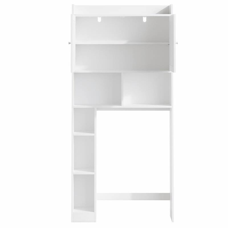 Over-the-Toilet Storage Cabinet, Freestanding Bathroom Space Saver with Adjustable Shelf, Double Doors and Open Shelves