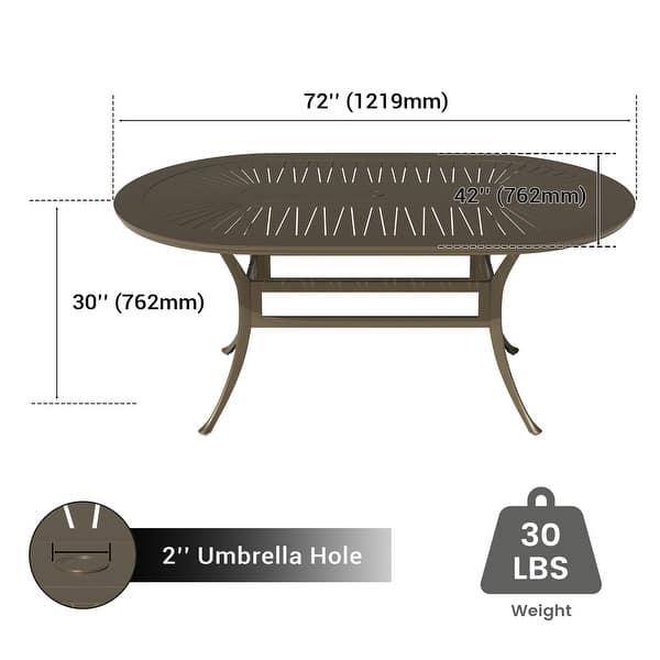 72" Cast Aluminum Oval Patio Dining Table with 2" Umbrella Hole
