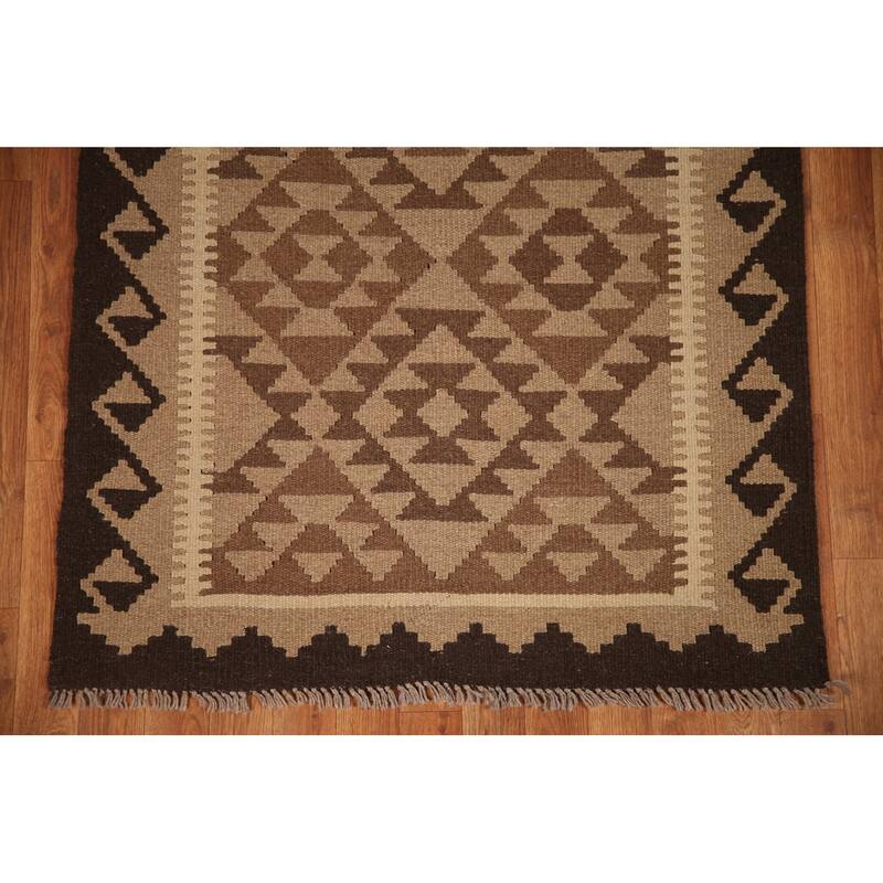 Reversible Kilim Area Rug Hand-woven Wool Carpet - 3'3" x 4'10"